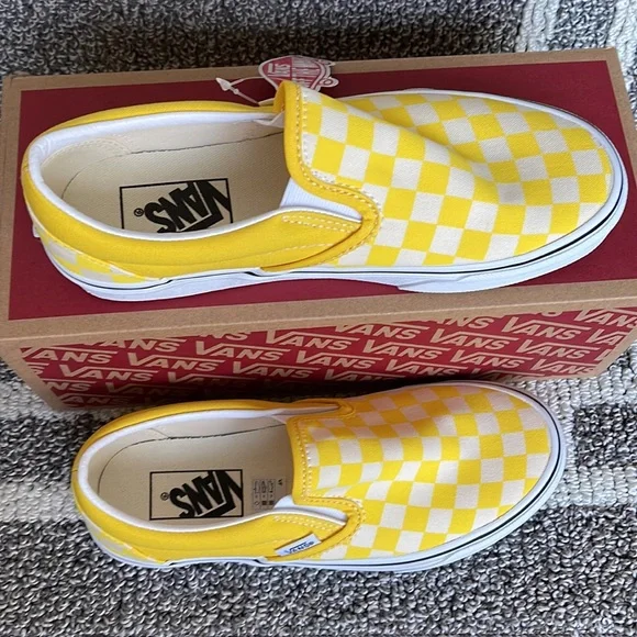 Vans Classic Slip-On Checkerboard Cyber Yellow True White Men’s - Picture 4 of 16